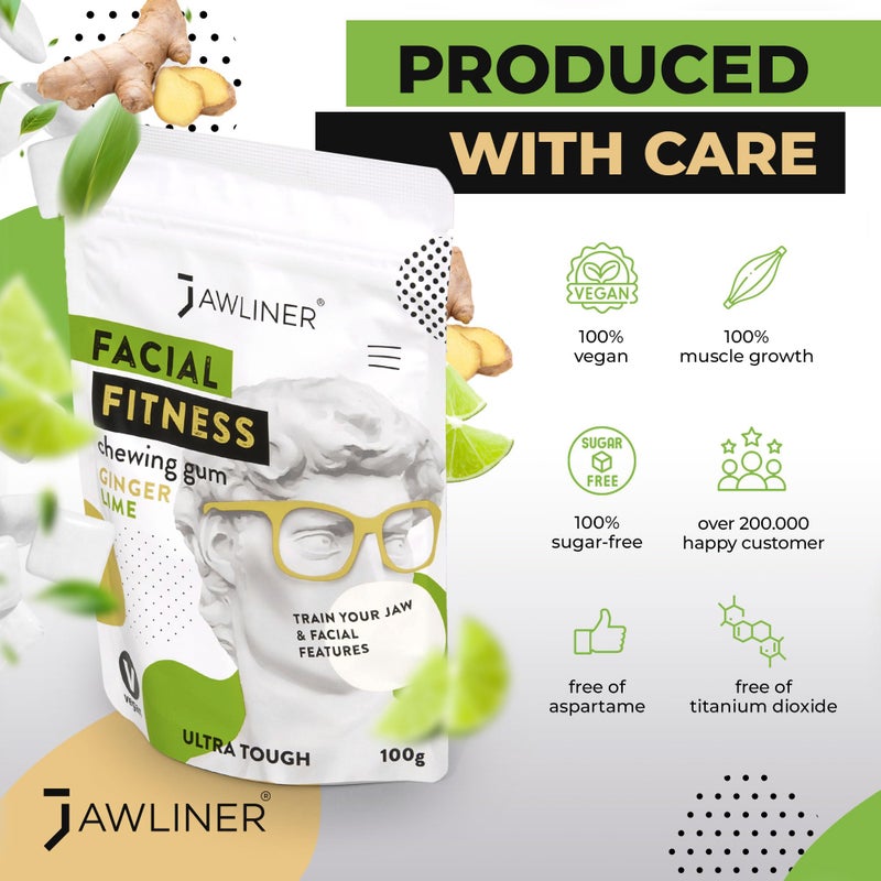 Jawliner® - Pioneers the Toughest Handmade 15x Harder Jawline Gum Includes 12 Weeks Coaching - Sugar-Free Ginger Lime Hard Gum - Jawline Exerciser for Mewing - Chewing Gum Shaping Jaw (2 Months Pack) - Image 3